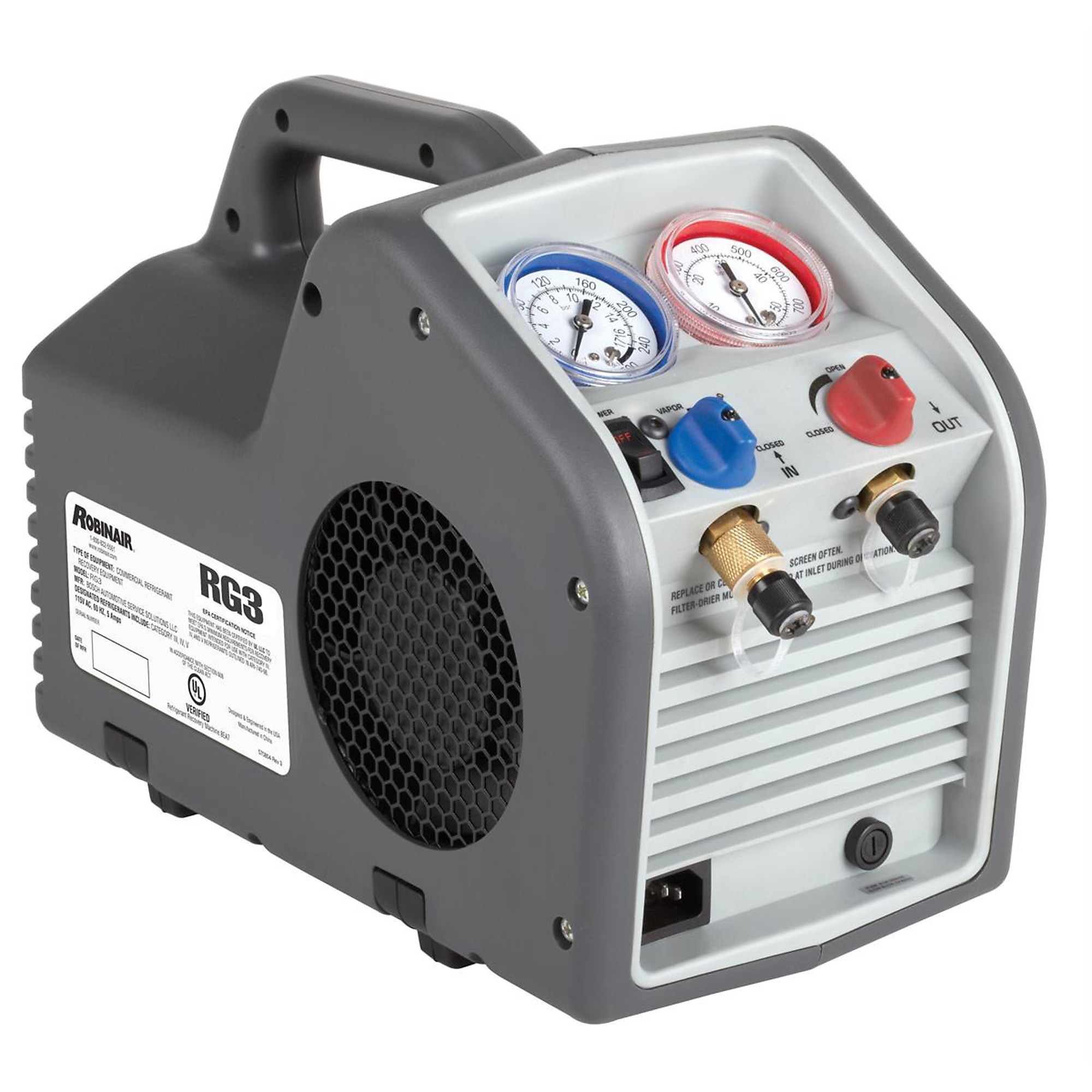 Robinair Portable Refrigerant Recovery Machine — 18 lbs., Oil-Less Compressor, High Pressure Safety Shut-off, Model# RG3